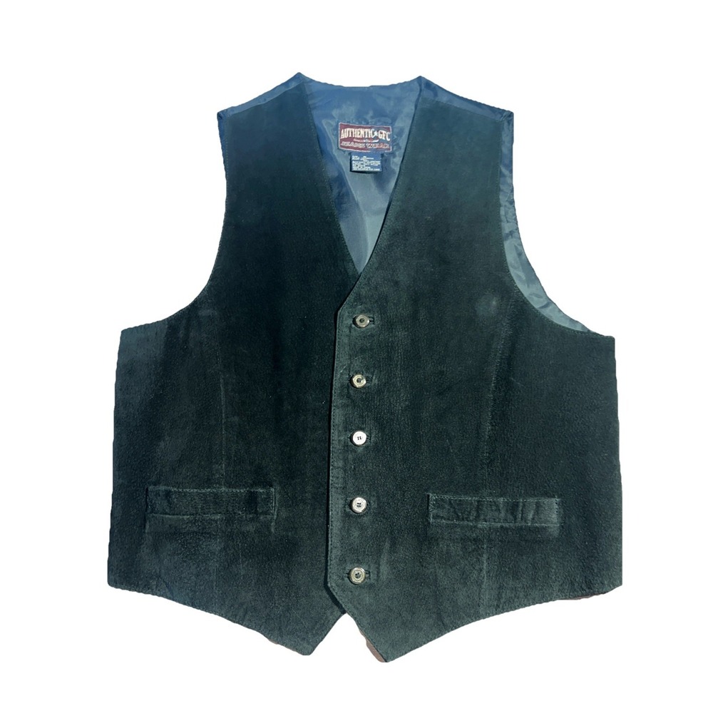 Authentic GFC Jeans Wear Suede Leather Black Men's Vest Size Medium Vintage